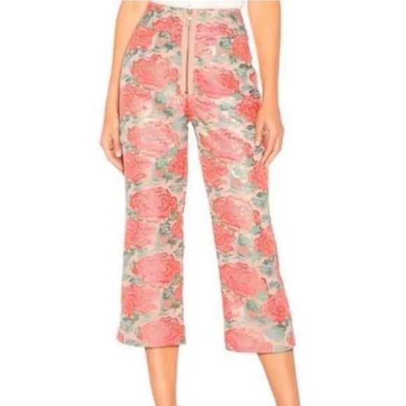 For Love & Lemons Floral High Wasted Capri Pants Size S Zipper Front Closure - Picture 3 of 10